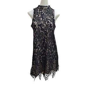 Love, Fire Women's Small Sleeveless Shift Dress Black Lace OverLay Knee Length